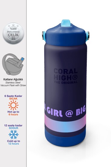 Coral High Koyu Lacivert Desenli Katlanır Ağızlıklı Çelik Termos 650 ml 38370 - 1