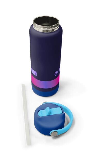 Coral High Koyu Lacivert Desenli Katlanır Ağızlıklı Çelik Termos 650 ml 38370 - 5