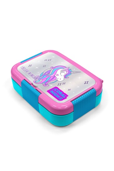 Coral High Koyu Pembe Gümüş Simli Unicorn Desenli Paslanmaz Çelik Beslenme Kabı 39342 - 2