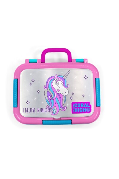 Coral High Koyu Pembe Gümüş Simli Unicorn Desenli Paslanmaz Çelik Beslenme Kabı 39342 - 5