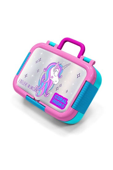 Coral High Koyu Pembe Gümüş Simli Unicorn Desenli Paslanmaz Çelik Beslenme Kabı 39342 - Coral High