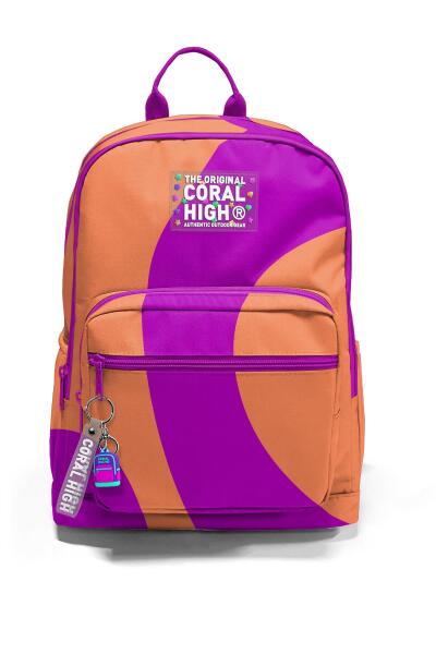 Coral High Koyu Pembe Turuncu Desenli Okul Sırt Çantası 23684 - 6