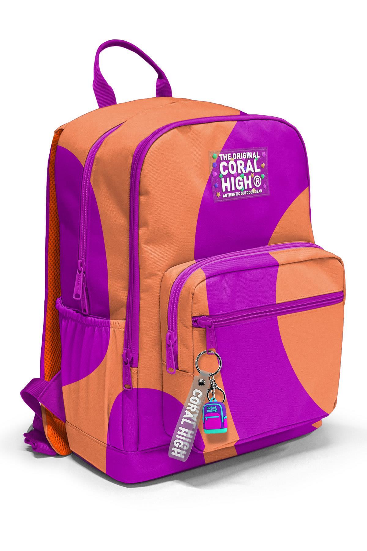 Coral High Koyu Pembe Turuncu Desenli Okul Sırt Çantası 23684