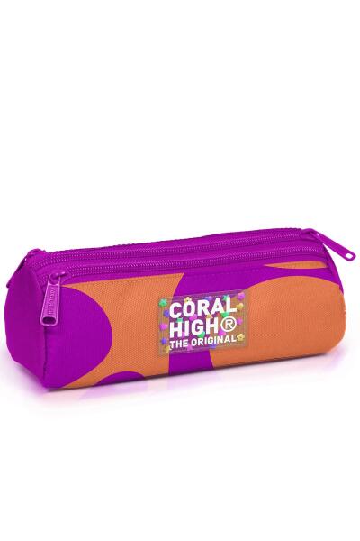 Coral High Koyu Pembe Turuncu Desenli Üç Bölmeli Kalem Çantası 11184 - 1