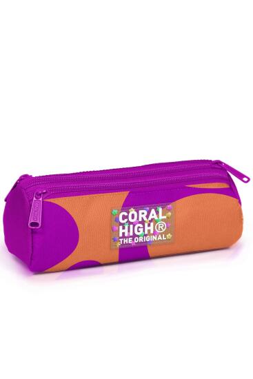 Coral High Koyu Pembe Turuncu Desenli Üç Bölmeli Kalem Çantası 11184 