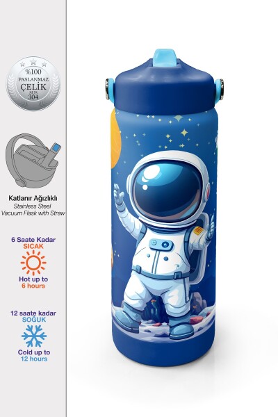 Coral High Lacivert Astronot Desenli Katlanır Ağızlıklı Çelik Termos 650 ml 38334 - 1