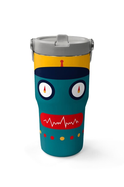 Coral High Lacivert Çivit Robot Desenli Katlanır Ağızlıklı Çelik Termos 600 ml 38918 - 2