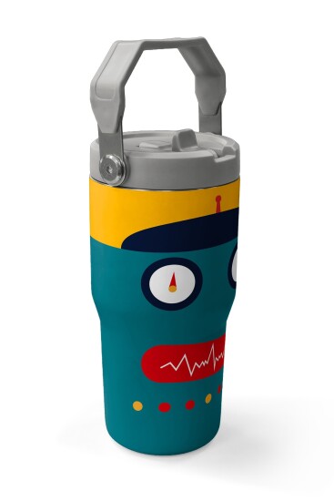 Coral High Lacivert Çivit Robot Desenli Katlanır Ağızlıklı Çelik Termos 600 ml 38918 - 3