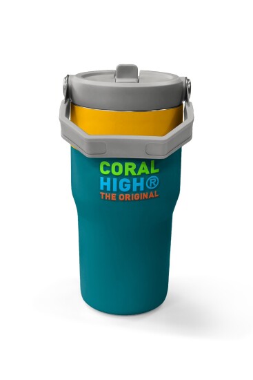 Coral High Lacivert Çivit Robot Desenli Katlanır Ağızlıklı Çelik Termos 600 ml 38918 - 5