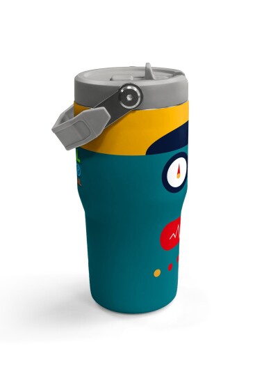 Coral High Lacivert Çivit Robot Desenli Katlanır Ağızlıklı Çelik Termos 600 ml 38918 - 4