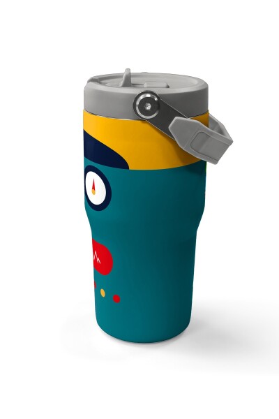 Coral High Lacivert Çivit Robot Desenli Katlanır Ağızlıklı Çelik Termos 600 ml 38918 - 6