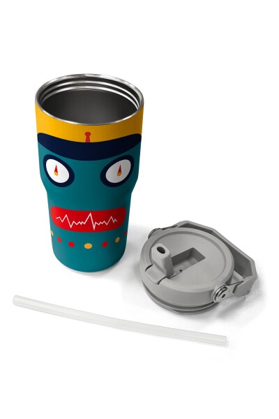 Coral High Lacivert Çivit Robot Desenli Katlanır Ağızlıklı Çelik Termos 600 ml 38918 - 7