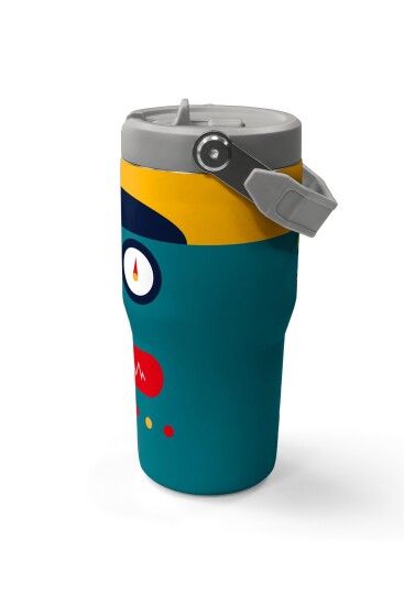 Coral High Lacivert Çivit Robot Desenli Katlanır Ağızlıklı Çelik Termos 600 ml 38918 - 6