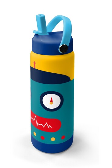 Coral High Lacivert Çivit Robot Desenli Katlanır Ağızlıklı Çelik Termos 650 ml 38387 - 2