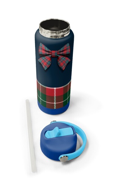 Coral High Lacivert Ekose Fiyonk Desenli Katlanır Ağızlıklı Çelik Termos 650 ml 38307 - 5