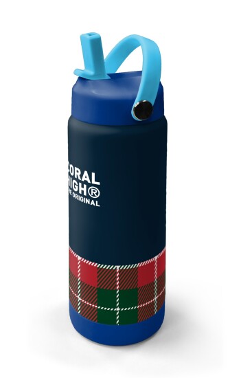 Coral High Lacivert Ekose Fiyonk Desenli Katlanır Ağızlıklı Çelik Termos 650 ml 38307 - 2