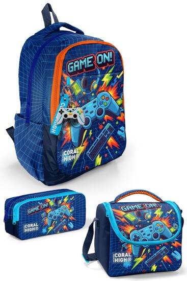 Coral High Lacivert Game Desenli 3’lü Okul Çanta Seti SET0133251 