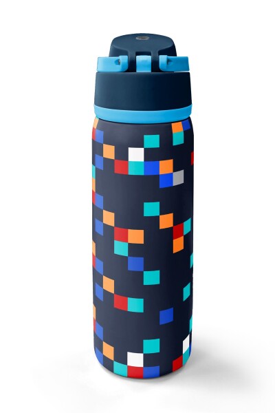 Coral High Lacivert Geometrik Desenli Pipetli ve Direkt İçim Çelik Termos 800 ml 38513 - 6