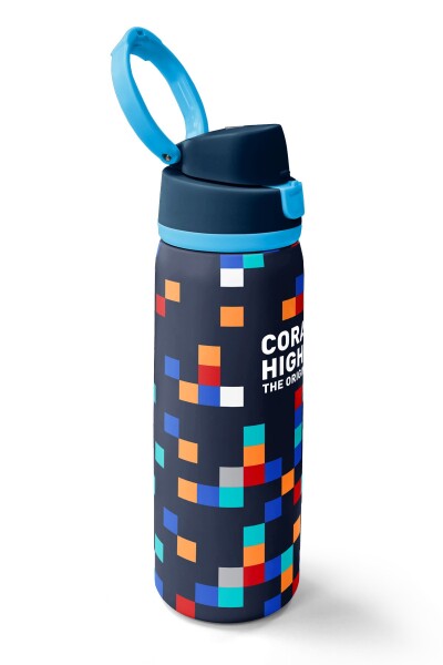 Coral High Lacivert Geometrik Desenli Pipetli ve Direkt İçim Çelik Termos 800 ml 38513 - 2