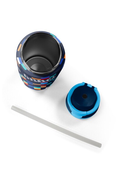 Coral High Lacivert Geometrik Desenli Pipetli ve Direkt İçim Çelik Termos 800 ml 38513 - 8