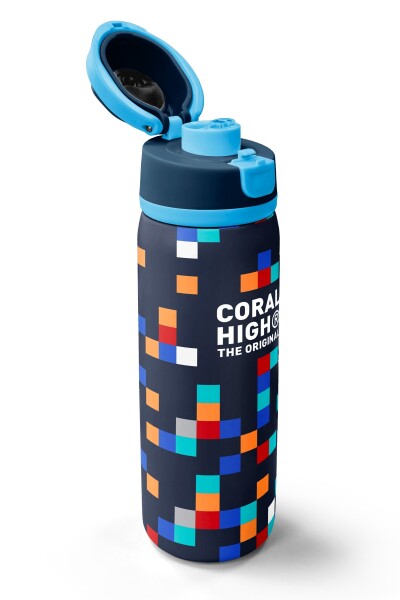 Coral High Lacivert Geometrik Desenli Pipetli ve Direkt İçim Çelik Termos 800 ml 38513 - 3