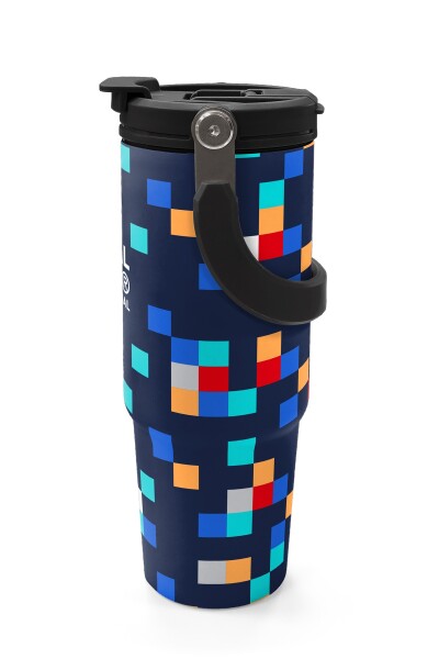 Coral High Lacivert Geometrik Desenli Pipetli ve Direkt İçim Çelik Termos 900 ml 38707 - 5