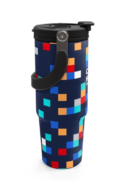 Coral High Lacivert Geometrik Desenli Pipetli ve Direkt İçim Çelik Termos 900 ml 38707 - 6