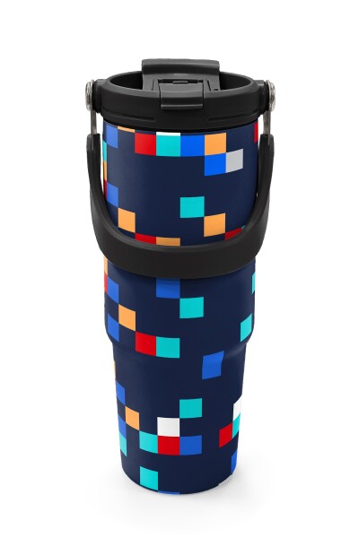 Coral High Lacivert Geometrik Desenli Pipetli ve Direkt İçim Çelik Termos 900 ml 38707 - 7