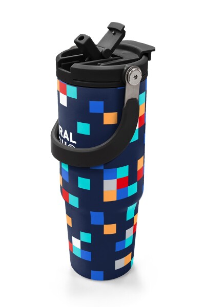 Coral High Lacivert Geometrik Desenli Pipetli ve Direkt İçim Çelik Termos 900 ml 38707 - 2