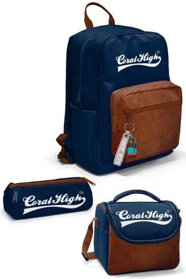 Coral High Lacivert Kahverengi 3’lü Okul Çanta Seti SET0133236 - Coral High