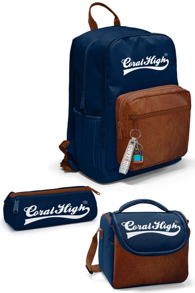 Coral High Lacivert Kahverengi 3’lü Okul Çanta Seti SET0133236 - 1