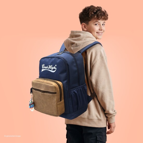 Coral High Lacivert Kahverengi Okul Sırt Çantası 33236 - Coral High