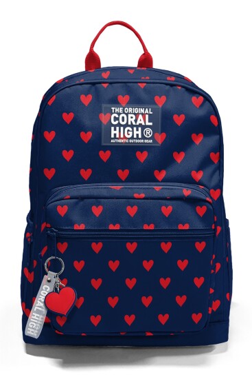 Coral High Lacivert Kırmızı Kalp Desenli Okul Sırt Çantası 33229 - 6