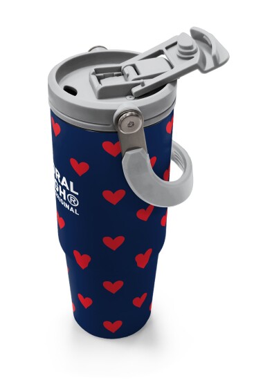 Coral High Lacivert Kırmızı Kalp Desenli Pipetli ve Direkt İçim Çelik Termos 900 ml 38705 - 3