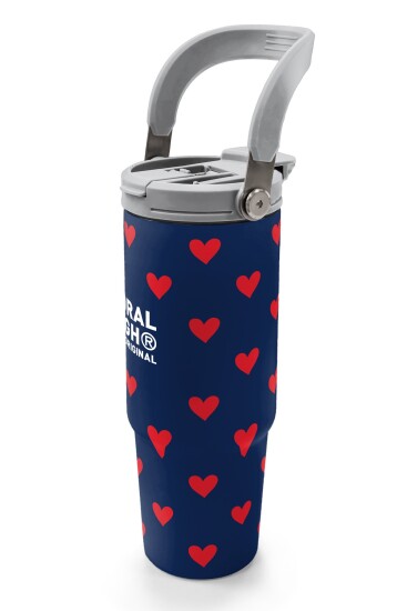 Coral High Lacivert Kırmızı Kalp Desenli Pipetli ve Direkt İçim Çelik Termos 900 ml 38705 - 4