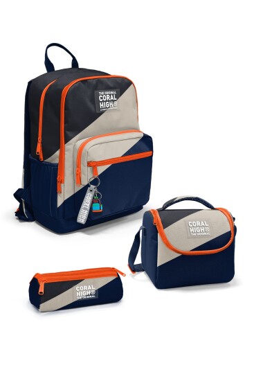 Coral High Lacivert Koyu Gri Bej Renkli 3’lü Okul Çanta Seti SET0123693 