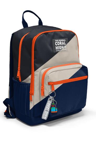 Coral High Lacivert Koyu Gri Bej Renkli Okul Sırt Çantası 23693 - Coral High