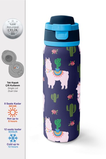 Coral High Lacivert Lama Desenli Pipetli ve Direkt İçim Çelik Termos 800 ml 38574 