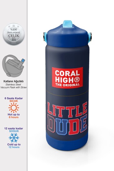 Coral High Lacivert Lıttle Dude Baskılı Katlanır Ağızlıklı Çelik Termos 650 ml 38319 - 1
