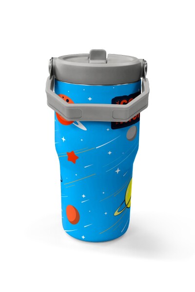 Coral High Lacivert Mavi Astronot Desenli Katlanır Ağızlıklı Çelik Termos 600 ml 38923 - 5