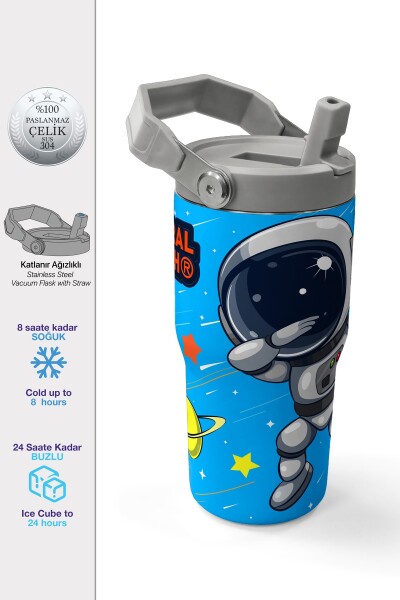 Coral High Lacivert Mavi Astronot Desenli Katlanır Ağızlıklı Çelik Termos 600 ml 38923 - 1