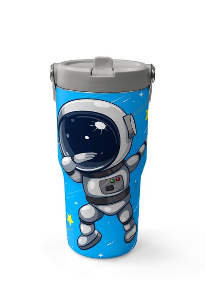 Coral High Lacivert Mavi Astronot Desenli Katlanır Ağızlıklı Çelik Termos 600 ml 38923 - 2