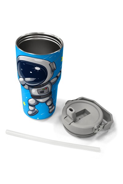 Coral High Lacivert Mavi Astronot Desenli Katlanır Ağızlıklı Çelik Termos 600 ml 38923 - 7