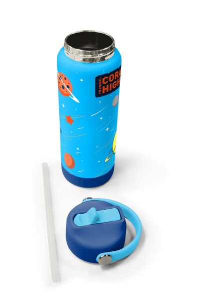 Coral High Lacivert Mavi Astronot Desenli Katlanır Ağızlıklı Çelik Termos 650 ml 38389 - 5