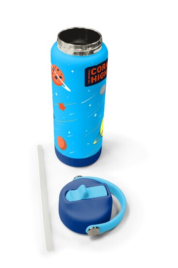 Coral High Lacivert Mavi Astronot Desenli Katlanır Ağızlıklı Çelik Termos 650 ml 38389 - 5