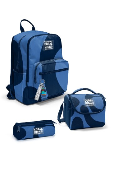 Coral High Lacivert Mavi Desenli 3’lü Okul Çanta Seti SET0123688 