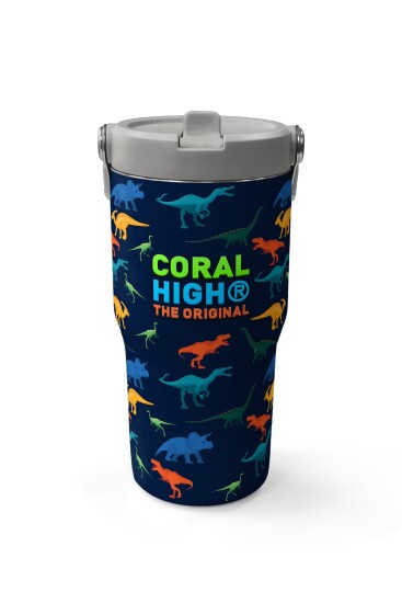 Coral High Lacivert Mavi Dinozor Desenli Katlanır Ağızlıklı Çelik Termos 600ml 38920 - 2