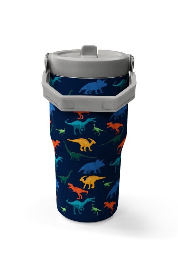 Coral High Lacivert Mavi Dinozor Desenli Katlanır Ağızlıklı Çelik Termos 600ml 38920 - 5