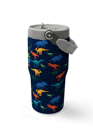 Coral High Lacivert Mavi Dinozor Desenli Katlanır Ağızlıklı Çelik Termos 600ml 38920 - 6