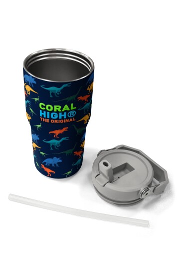 Coral High Lacivert Mavi Dinozor Desenli Katlanır Ağızlıklı Çelik Termos 600ml 38920 - 7